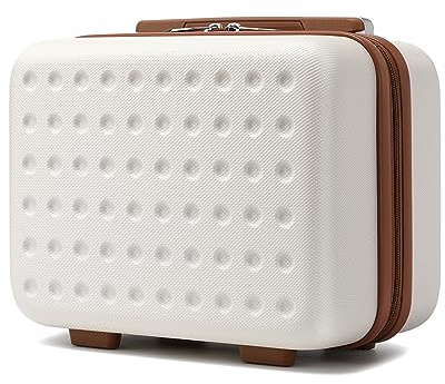 KONO Kosmetikkoffer Schminkkoffer Leicht Handgepäck Tragbar Beautycase Damen ABS+PC Make Up Koffer mit Handgriff und Reißverschluss Hartschalen 31 x 25 x 16cm Weiß
