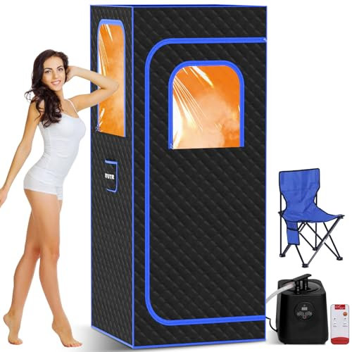 Boîte de sauna portable pour la maison, la maison, la maison avec cuiseur vapeur 3 L 1200 W, télécommande et chaise pliable (noir clair)