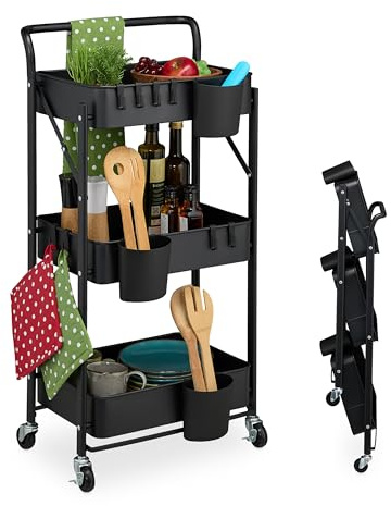 Relaxdays Desserte de Cuisine, 3 Niveaux, étagère sur roulettes, Chariot, HLP : 89 x 44,5 x 29 cm, Noire