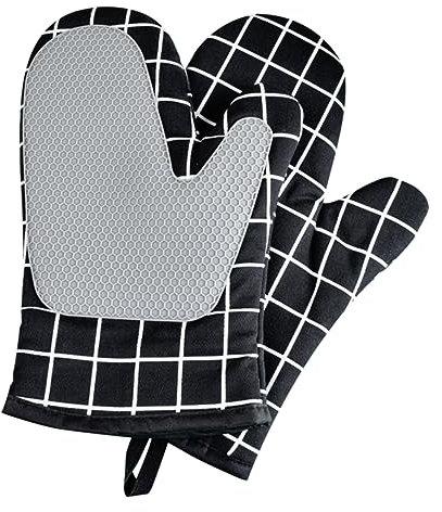 Cabilock Single Oven Gloves Black Insulated Heatproof Gloves Heat Resistant Oven Mitts Nonslip Baking Mittens Mitts for Cooking