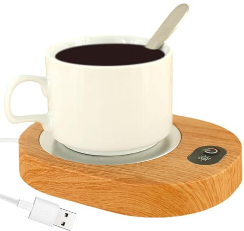 Scaldatazze da caffè intelligente - Scaldacaffè ricaricabile tramite USB con temperatura costante di 55-65°C | Piastra scaldacaffè con venature del legno, scaldatazze da tè per tazze in ceramica e vet