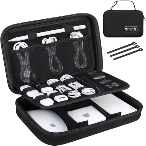 Lacdo Elektronische Kabeltasche Storage Organizer Hülle für USB-Flash-Laufwerke, SD-Karte, Apple Pencil Pro/2/1, USB-Kabel, MacBook-Netzteil Eva Schützende Tragetasche Zubehörtasche, Schwarz