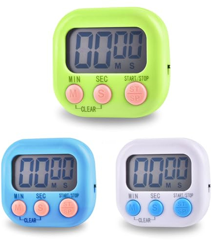 3 stycken timer, äggklocka, digital klocka med hopfällbart stativ och magnet, timer med LCD-display, stoppur, kökstimer för matlagning bakning sport studier