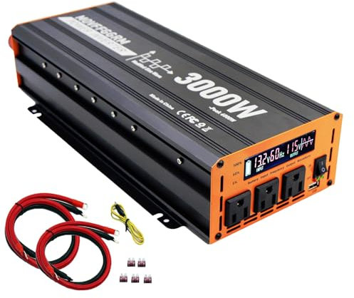 3000 Watt Power Inverter Converter, Car/Truck/RV 12V DC to 110V AC Converter, with LED Display, 3AC Outlets, USB Port