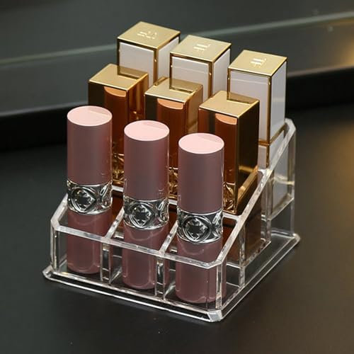Lippenstift Aufbewahrung Lipgloss Organizer Kleine klare 9 Slots Acryl Lipgloss Aufbewahrung Fall Ätherisches Öl Rollerball Parfüm Halter Vitrinen für Lippenstifts, Bürsten, Flaschen (9 Slots)