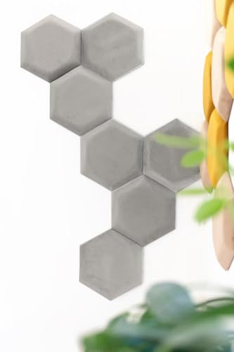 Dimex Samt Wandkissen GRAU Hexagon - Stoff Polsterpaneel Schlafzimmer Wohnzimmer Bett Wandpolster - Bettkopfteil Lendekissen Modern Luxus Gepolstert Polster Paneel |30 cm x 26 cm
