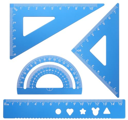 sourcing map Set di 4 righelli triangolari da 15 mm, in alluminio, geometrici, goniometri, triangolari, scala ingegneristica, kit per ufficio, casa, blu cielo