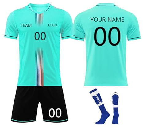 Generisch Customisable Trikot mit Eigenem Namen Nummer Team Logo, Personalisiert Fußball Trikots für Kinder/Erwachsene, Trikot Selbst Gestalten Fußball für Junge Herren 3 Teiliges Trikot Set