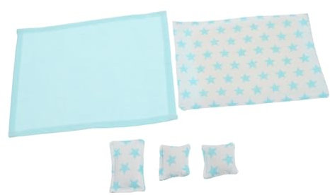 Toyvian Puppenhaus Bettwäsche Set Blau mit Quilt Kissen und Bettlaken Realistische Miniatur Schlafzimmer Deko Hochwertiges Dollhouse Zubehör für Detailreiche Puppenbett Ausstattung