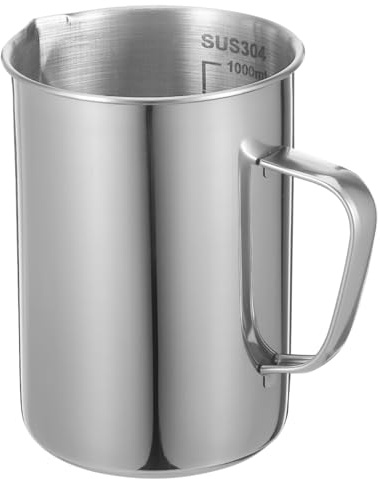 DOITOOL Stainless Steel Measuring Jug 1L - Shatterproof 1000ml Lab Beaker | 11x14.8cm Metal Measuring Cup with Permanent Etched Markings and Spout for Baking, Kitchen Liquids, Soap Making and Lab Use