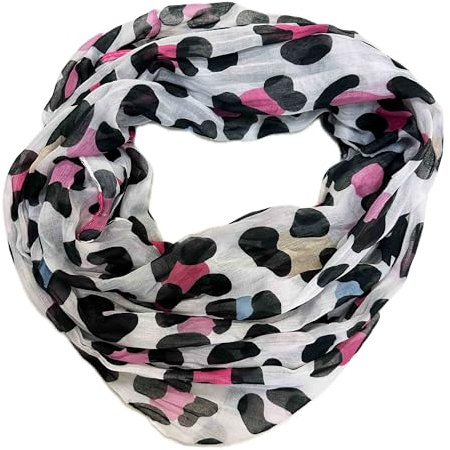 J26 Leo Leopard Loop Schal aus Seidenmischung mit Animal Print Muster Tuch Sommer Frühling Herbst Halstuch Stola Tuch Übergangsschal Seide Silk