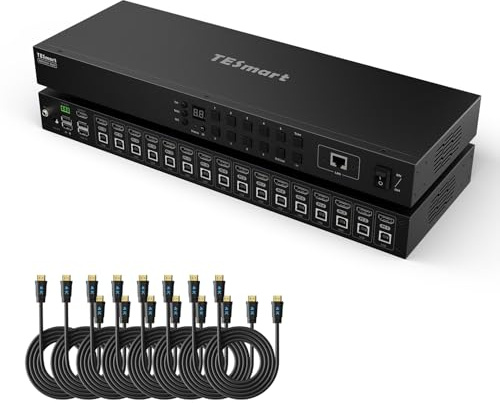 TESmart 16x1 HDMI KVM Switch 16 PC 1 Monitor, 4K@30Hz 16 Port KVM-Switch, Eingangskontrolle bis zu 16 Computer/Server, EDID, HDCP 1.4, USB RS232 IR LAN Hotkey Umschalter, mit 8x 1.5m Kabel, Rack Mount