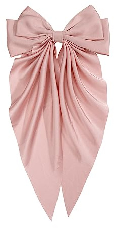 YKAFADE 3 Stück Haarspangen mit großer Schleife, Seidige Satin Haarnadel Französischer Stoff Haarschleifen Clip mit langem Band Haarschleifen für Frauen Damen für Hochzeit Bankett Täglich,Rosa