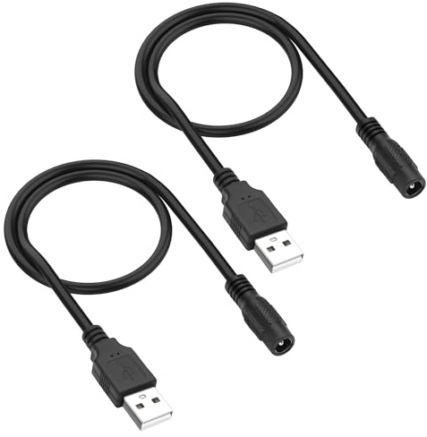 MEIRIYFA USB 2.0 A to DC 5.5x2.1mm Adapter Charge Cable, DC 5.5mm x 2.1mm Female to USB Type A Male Connector Power Charging Cord for Laptop PC Phones DVD Player (2Pcs, 0.3M)
