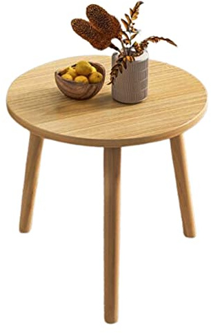 CRBUDY Moderner, runder, weißer Beistelltisch, Kleiner Akzent, Nachttisch, Beistelltisch, Küchen-/Wohnzimmermöbel, Säulentisch aus Holz, Couchtisch, Esstisch (Holzfarbe)