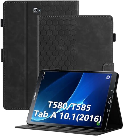 Cicili Hülle für Samsung Galaxy Tab A 10.1 2016, Flip Case Cover für Samsung Galaxy Tab A 10.1 Zoll 2016 (SM-T580/T585) Tablet Folio Schutzhülle mit Tasche Ständer PU Lederhülle, Schwarz