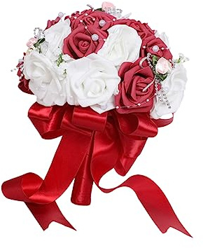 FUTUREORYY Bouquet da Sposa Rosso Vino in PE Fiori Artificiali Vivid per Matrimonio Bouquet da Mano per Decorazioni Festa e Regalo Accessori Eleganti per Donne