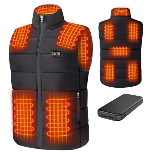 veorkide Beheizbare Weste - Heizweste für Herren Damen mit 8 unabhängige Heizzonen und 3 Heizstufen Beheizte Jacke Schnell & Dauerhaft Warm Heizjacke mit Powerbank Winddicht Wärmeweste mit Akku(L)