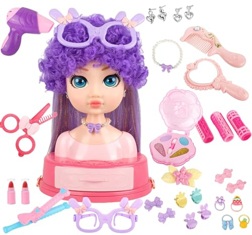 Testa di Bambola per Acconciature con Trucco per Bambina - Bambola Testa Per Acconciature Con Set Da Parrucchiere E Giocattoli Per Trucco - Set Salon di Bellezza Costume Trapianto di Ruolo per Complea