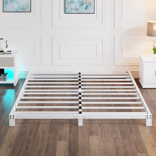 VERFARM - Base de cama King tamaño bajo de 12 cm, cama metálica 150x200 cm, base de plataforma metálica resistente de 5 pies King con soporte de listones de acero, no necesita somier, fácil de montar