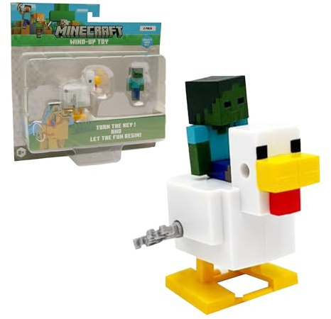 Bizak Minecraft Bebé Zombie y Jinete Avícola con Movimiento, Figuras coleccionables de 5 y 7 cm, con Cuerda para Dar Vida al Juego, Juguete para Fans (64110035)