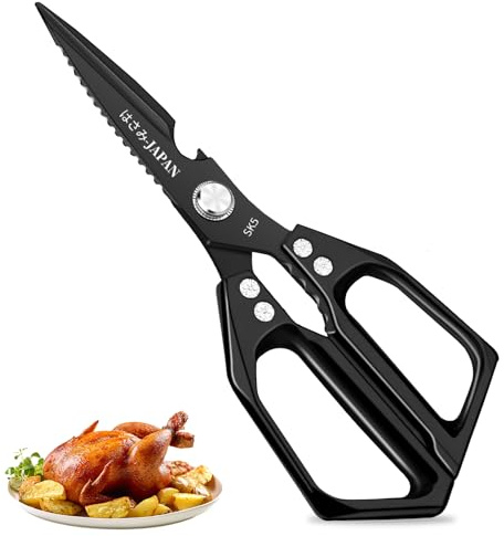 TMZELOA Forbici da Cucina Resistenti, 6 in 1 Trinciapollo Multifunzionali in Acciaio Inox, Forbice Cucina Resistenti Affilate Forbici per Tagliare Carne Pollame Erbe Apribottiglie