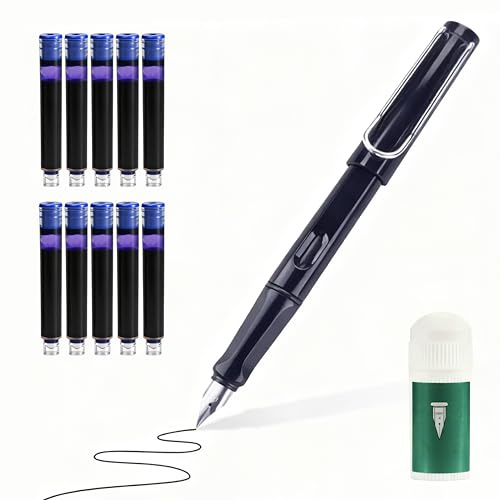 Pluma estilográfica borrable, pluma estilográfica con tinta borrable, incluye 11 cartuchos de tinta borrables y 1 juego de cuidado de plumas I Escribir, pluma estilográfica para borrar para zurdos y