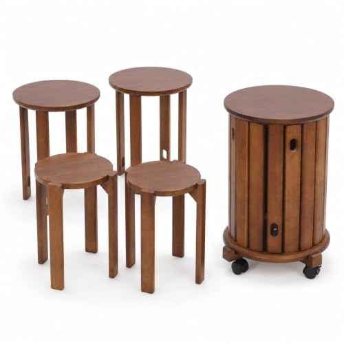 Set om 4 stapelbara träpall 36 x 54 cm, multifunktionell 4-i-1-stapall av massivt gummiträ, ca. 100 kg per pall, med 4 hjul, 2 bromsar, för vardagsrum matsal kontor (valnöt träfärg)