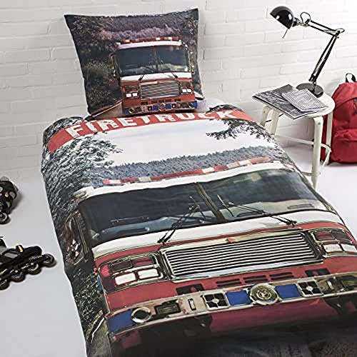 Day Dream Firetruck - 100% Baumwolle - Bettbezug - 140x200cm + 1 Kissenbezug 60x70cm - Mehrfarbig
