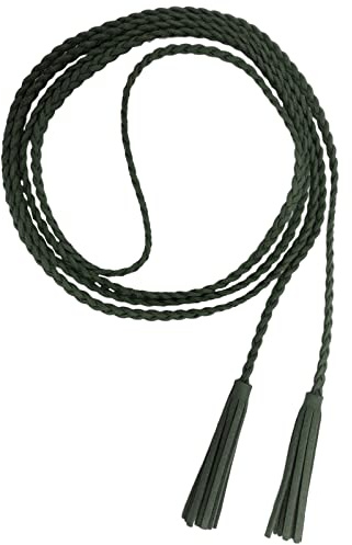 Nanxson dam midjebälte vävda tofsar kedjebälte läder tunt bälte för klänning PDW0042, Army Green, XL