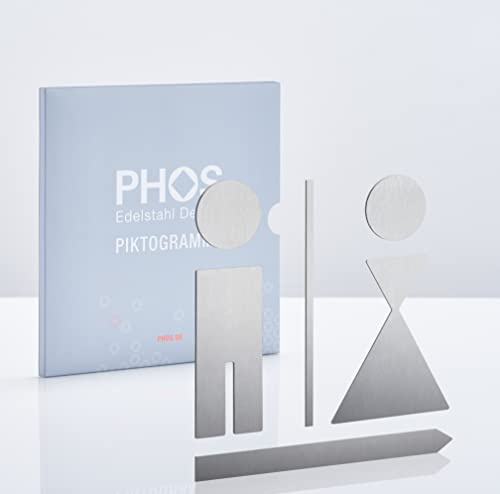 Piktogramm WC-Symbol-Set 13,8 x 12,8 cm, Herren- und Damen-Toilette, Richtungspfeil kann beliebig montiert werden, Edelstahl gebürstet, selbstklebend, Toilettenschild, Türschild - PHOS Design