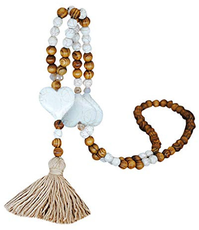 Halskette mit Bommel für Damen, Bohème, elegant, Halskette mit Anhänger aus Holz, handgeknüpft – Holzperlen, lange Halskette, Anhänger, Kette für Pullover, Bohème, Zubehör