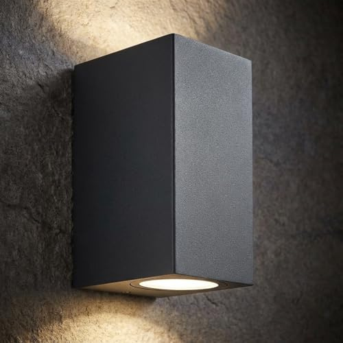 LASIDE Applique da Parete Esterno, GU10 Antracite Grigio Alluminio Up Down Lampada da Parete Esterni, IP44 Impermeabile Luce Lampade da Esterno per Balconi, Garage, Veranda, Giardino