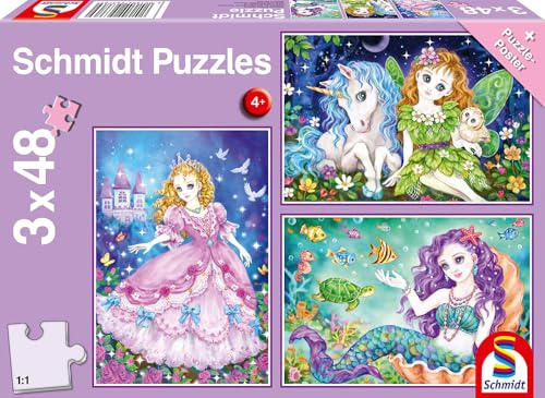 Prinzessin, Fee & Meerjungfrau. Puzzle 3 x 24 Teile: Kinderpuzzle 3x24 Teile