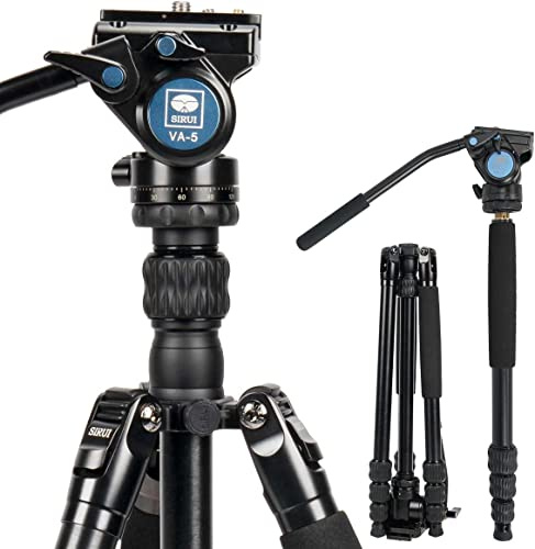 SIRUI Profi Traveler VA Video-Stativ, 159 cm, Aluminium, Reise-Video-Stativ mit Videoneiger, Tragkraft bis zu 3 kg | Tragbares Aluminium-Stativ und Einbeinstativ für Kamera, 160 cm, mit ausziehbarer Mittelsäule für DSLR, Camcorder