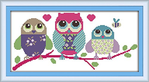 DIY gestempelt Kreuzstich-Stickerei-Set Full Line vorgedruckte Anfänger Starter Kits - Cartoon Eule 48x24cm