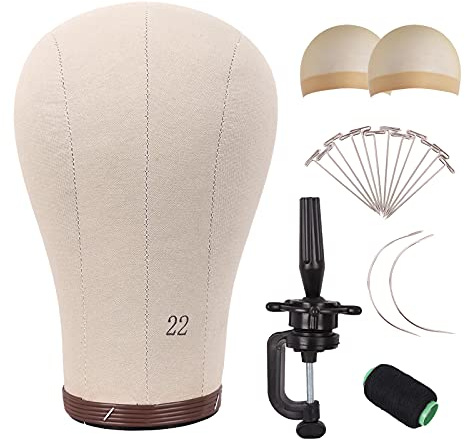 MapofBeauty 22 Pulgadas Peluca Jefe Cork Lienzo Block Jefe Para Making Pelucas Mannequin Jefe Con Stand Jefe Pins (Marrón)