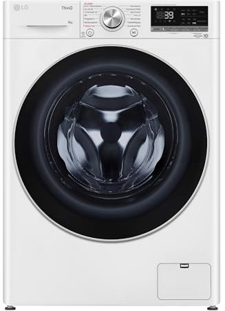 LG F4WV709P1E, Klasse A, Frontlader-Waschmaschine 9 kg, Wi-Fi, AI Direct Drive, Tiefenreinigung mit Dampf, TurboWash 360°, Große Kapazität, Außentür aus gehärtetem Glas, 60 x 62 x 85 cm ꟷ Weiß