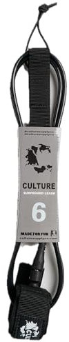Culture Supply Surfboard Surf Leash (6 Sizes - 5 Colors): 6ft Comp | 6 ft Reg | 7ft | 8ft | 9ft | 10ft (Black, 6ft REG (7mm Cord))