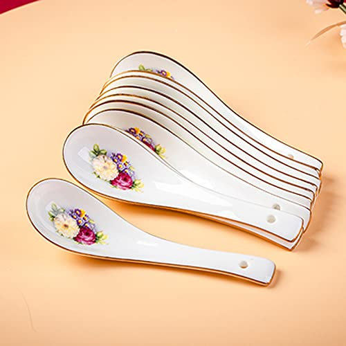 Löffel 10 stücke Keramische Löffel, hochwertige Bone China-Löffel, kleine Suppenlöffel, kleine Löffel für Haushaltssuppe Tafellöffel (Color : E)