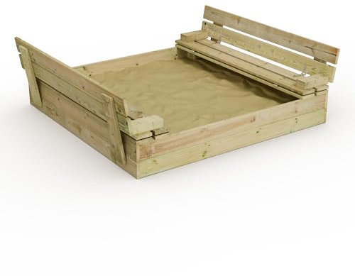 WICKEY Sandkasten Holz Sandkiste Flip 120x125 cm mit Klappdeckel für Kinder, Buddelkiste, Spielplatz im Garten aus Holz, langlebiger Abenteuerspielplatz für Kinder
