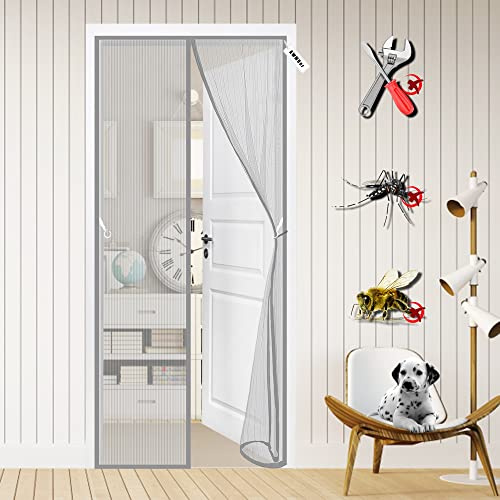 Magnet Fliegengitter Tür 100 x 260 cm Insektenschutz, Der Magnetvorhang ist Ideal für die Balkontür, Kellertür und Terrassentür, Kinderleichte Klebemontage Ohne Bohren Grau