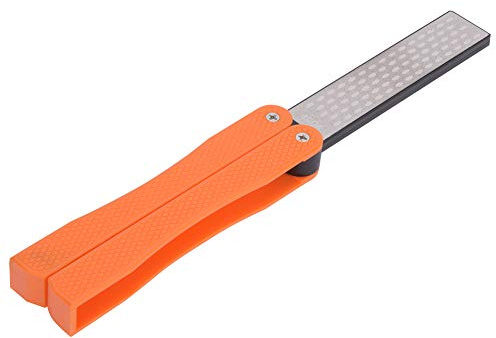 Doppelseitiger Schärfer, Gartengeräteschärfer, Messerschärfer, Zusammenklappbarer Taschen-Diamant-Messerschärfer, Tragbarer Schleifstein für Scheren, Gartenscheren, Astscheren(Neues Orange)