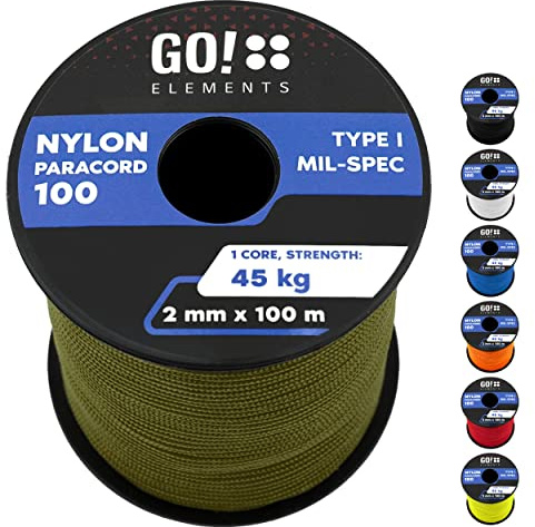 Paracord 100 Typ I | ø 2mm - 3 Kerne - max. 45 kg | 100% Nylonschnur, Seil - reißfest | Allzweckseil, Survival Schnur, Nylonseil, Reepschnur & Maurerschnur