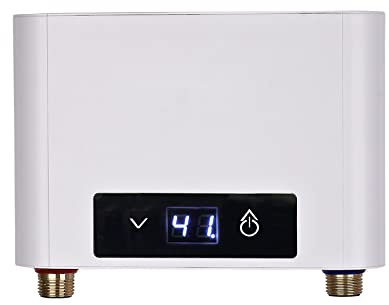 Mini Elektronischer Durchlauferhitzer Tankless Elektrische Durchlauferhitzer, Mini Instant Warmwasserbereiter Durchlauferhitzer für Badezimmer Küche, LED Große Display (Weiß,5500W ohne Duschset)