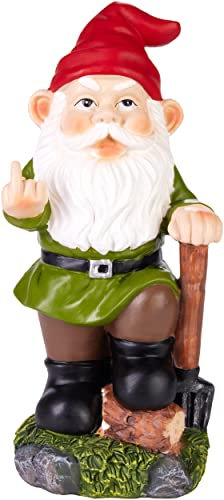 BRUBAKER Gartenzwerg Mittelfinger - Frecher Zwerg mit Heugabel - Gartenfigur Bauer Lustig - Dekoration Wetterfest für Garten Campingplatz - Gartendeko für außen - 24 cm groß