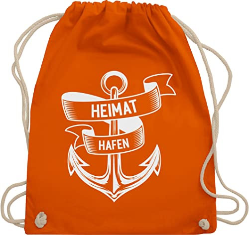 Turnbeutel Rucksack - Sprüche Statement - Heimathafen - Anker Ankerplatz - Unisize - Orange - maritimer beutel mit aufschrift maritim baumwollbeutel statements maritime stoffbeutel sprüchen￼