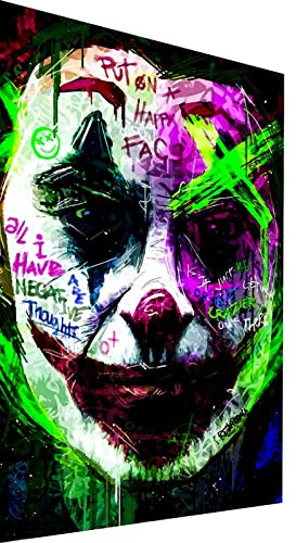 Magic Canvas Art - Bilder Abstrakt Joker Clown Leinwandbild 1- teilig Hochwertiger Kunstdruck modern Wandbilder Wanddekoration Design Wand Bild - B8278, Material: Leinwand, Größe: 150x100 cm, Weiß