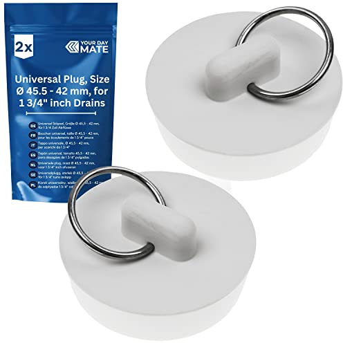 Tappo universale, 2 pezzi, in bianco, Ø 45,5 su 40 mm sopra e sotto, tappo di scarico in gomma per piani di valvole da 1 5/8 pollici, tappo di scarico per lavello, tappo per lavello