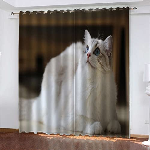Blickdicht Blackout Vorhang Mit Ösen Schalldämmend Gardinen Polyester 3D Bedruckt Tier Katze Für Wohnzimmer Schlafzimmer Kinder Oder Babyzimmer 280(B) X250(H) cm - Bedruckte Verdunkelungsvorhänge